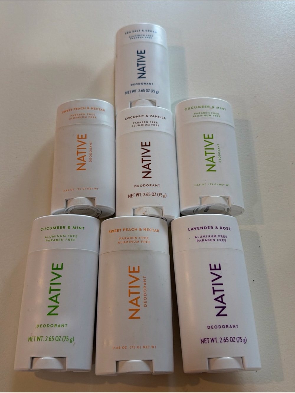 Native Lot of 7 Deodorant Sweet Peach & Nectar Aluminum & Paraben Free